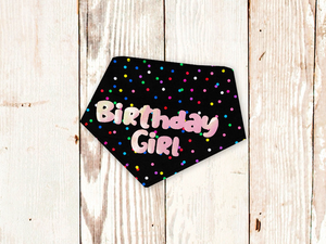 "Birthday Girl" Metallic Pink on Black Confetti Dog Bandana