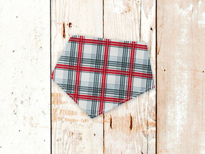 "Red White and Grey Tartan Plaid FLANNEL" Dog Bandana